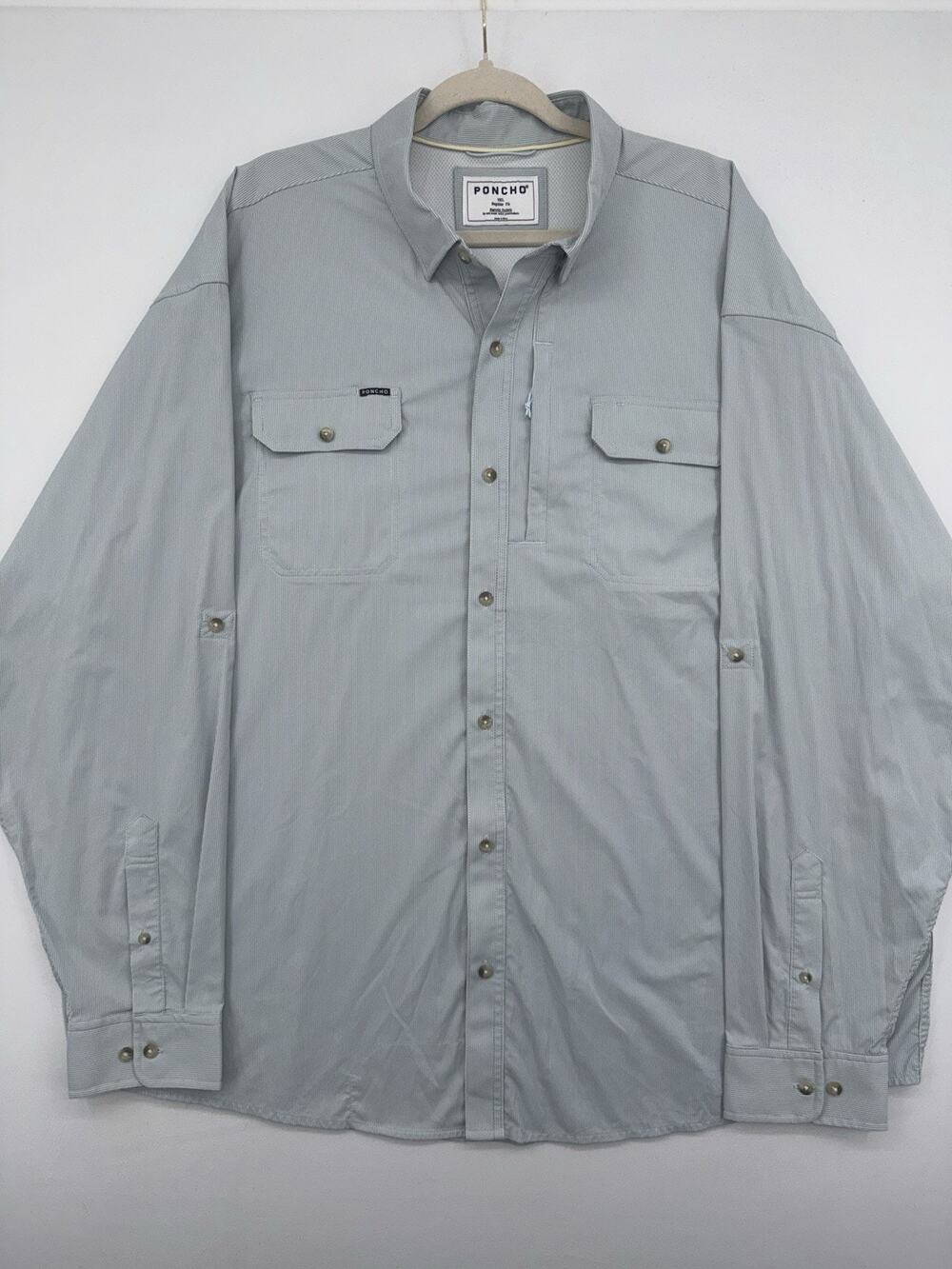 PONCHO Men's Blue Polo Shirt 3XL Regular Fit Long Sleeve Pockets